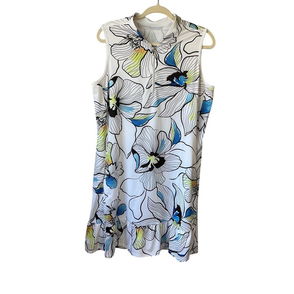 Tail Dresses & Skirts - Tail Womens Floral Sleeveless Golf Dress White Blue Yellow‎ Quarter Zip L
